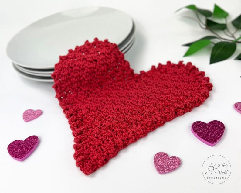 Crochet Heart Pattern Heart Dishcloth Crochet Pattern image 5