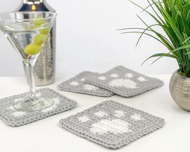 Paw Print Coasters Crochet Pattern Crochet Coasters image 1