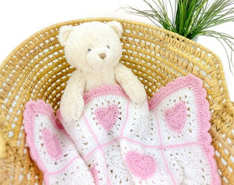 Heart Granny Square Blanket Crochet Pattern | Crochet Heart Blanket | Crochet Hearts Baby Blanket | Granny Square Hearts Blanket