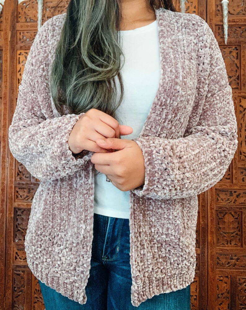 Crochet Velvet Cardigan Open Front Cardigan Women's Cardigan Oversized Cardigan Long Sleeve Cardigan image 3