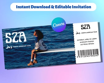 Benutzerdefinierte Datum SZA SOS Tour 2023 Konzert Digitales Ticket Stub Merch Personalisierte Nordamerika