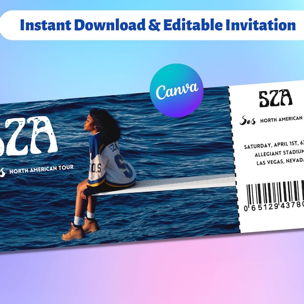 Custom Date SZA SOS Tour 2023 Concert Digital Ticket Stub Merch Personalized North America