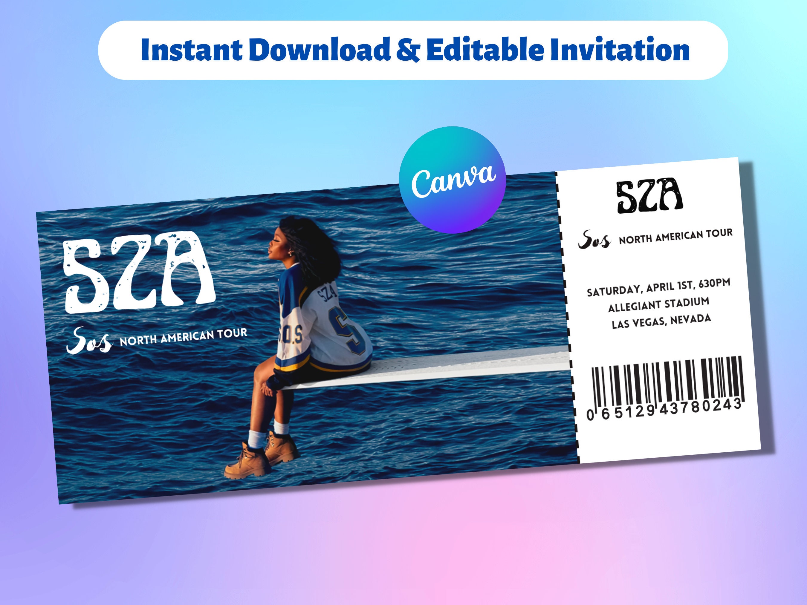 Custom Date SZA SOS Tour 2023 Concert Digital Ticket Stub Merch