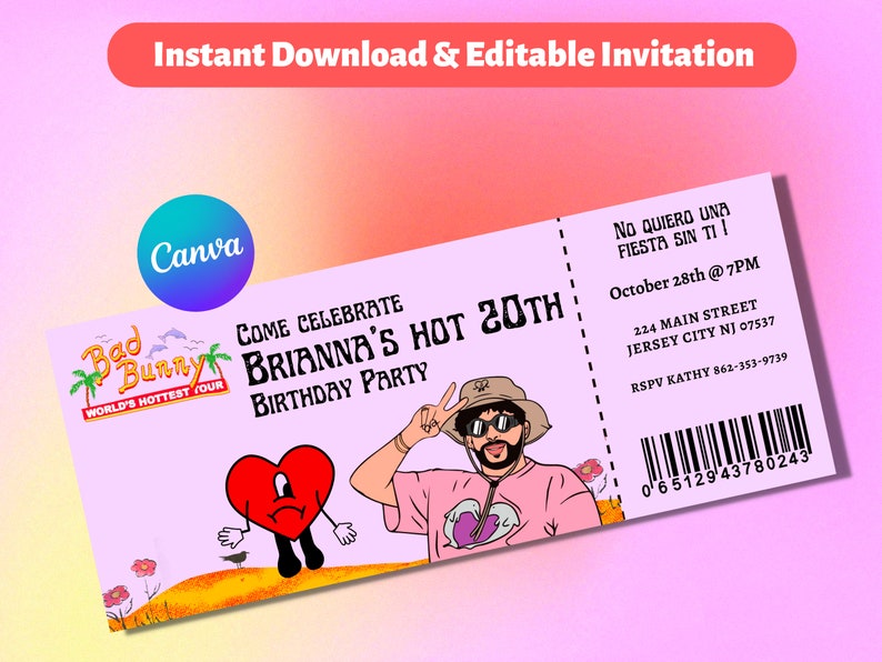 Bad Bunny Concert Ticket Invitation World's Hottest Tour Etsy UK