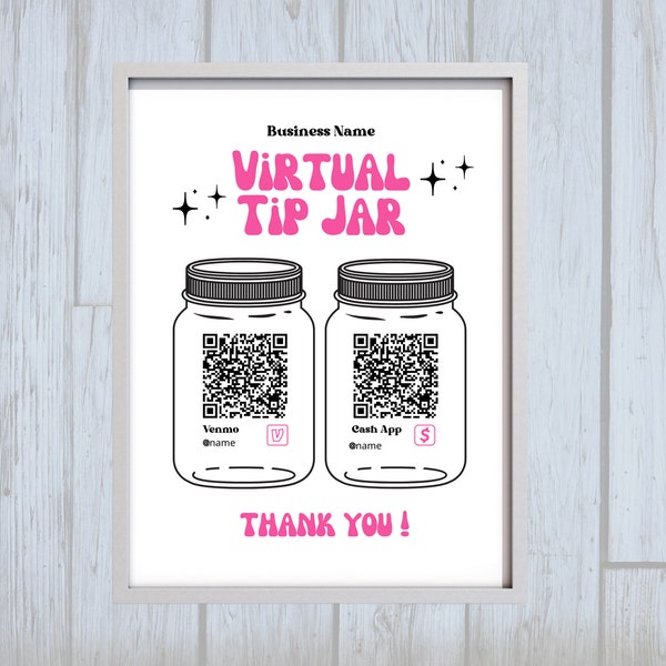 Printable Virtual Tip Jar Venmo Payment Sign, QR Code Sign Template, Editable Tips Accepted Sign Canva Template, Instant Download