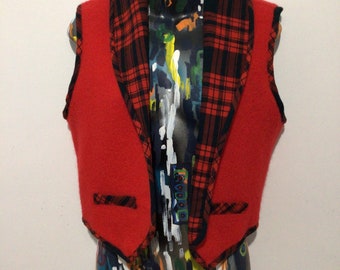 Vintage Woman’s wool, Viyella red plaid vest. Suttles and Seawinds Wonderful!