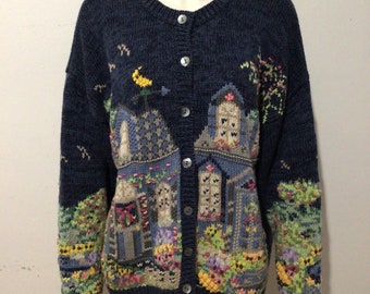 Vintage 80s cottage country cardigan sweater