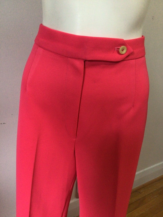 Vintage 70s deep coral polyester flared, high wai… - image 3