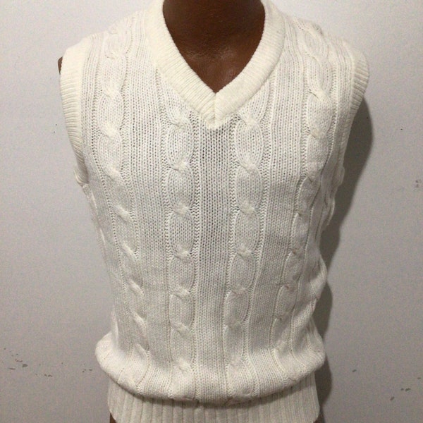 Vintage Slazenger vest, jumper. Pullover v neck. Cable knit, acrylic.