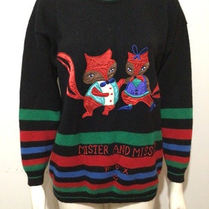 Vintage 80s appliqué embroidery pullover woman’s sweater, very unique!