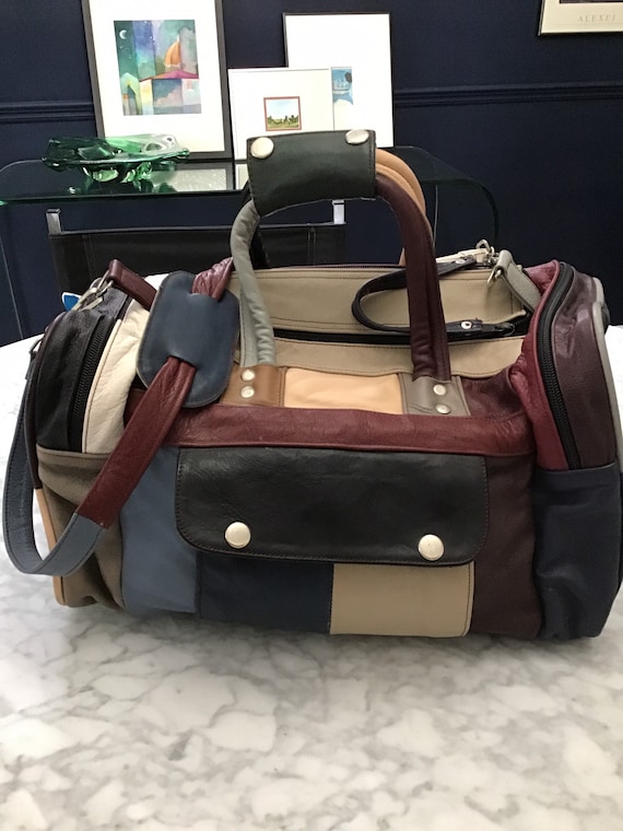 80s Vintage Leather patchwork travel duffle bag