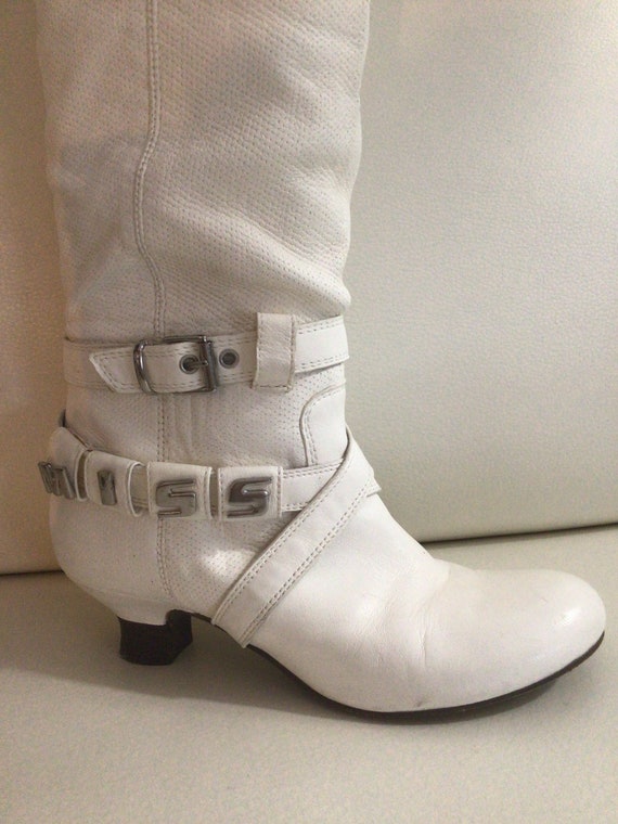 Miss Sixty white leather boots, Victorian heel, b… - image 8