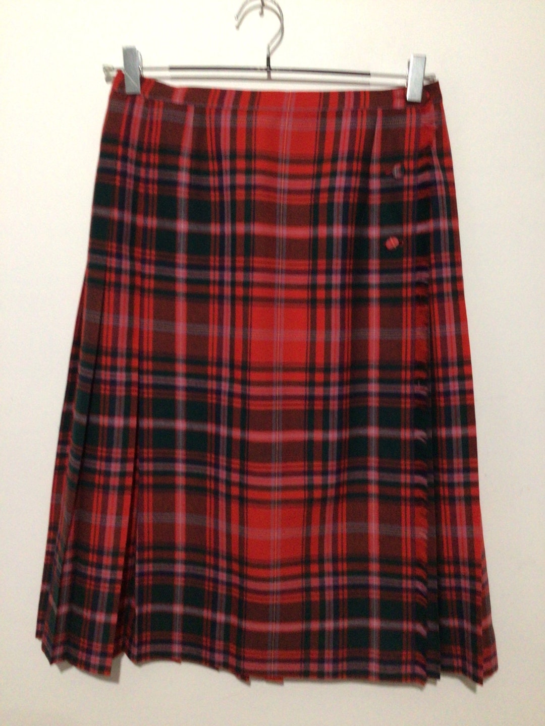 Vintage Womans Wraparound Kilt/skirt. Red Plaid Tartan, Front Fringe ...