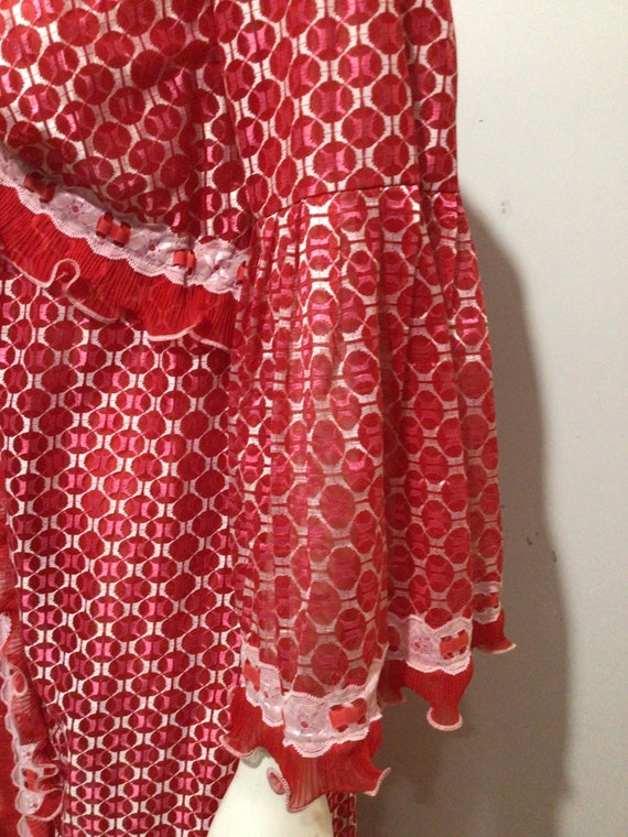 Vintage 60s woman’s red maxi sheer lingerie robe,… - image 4