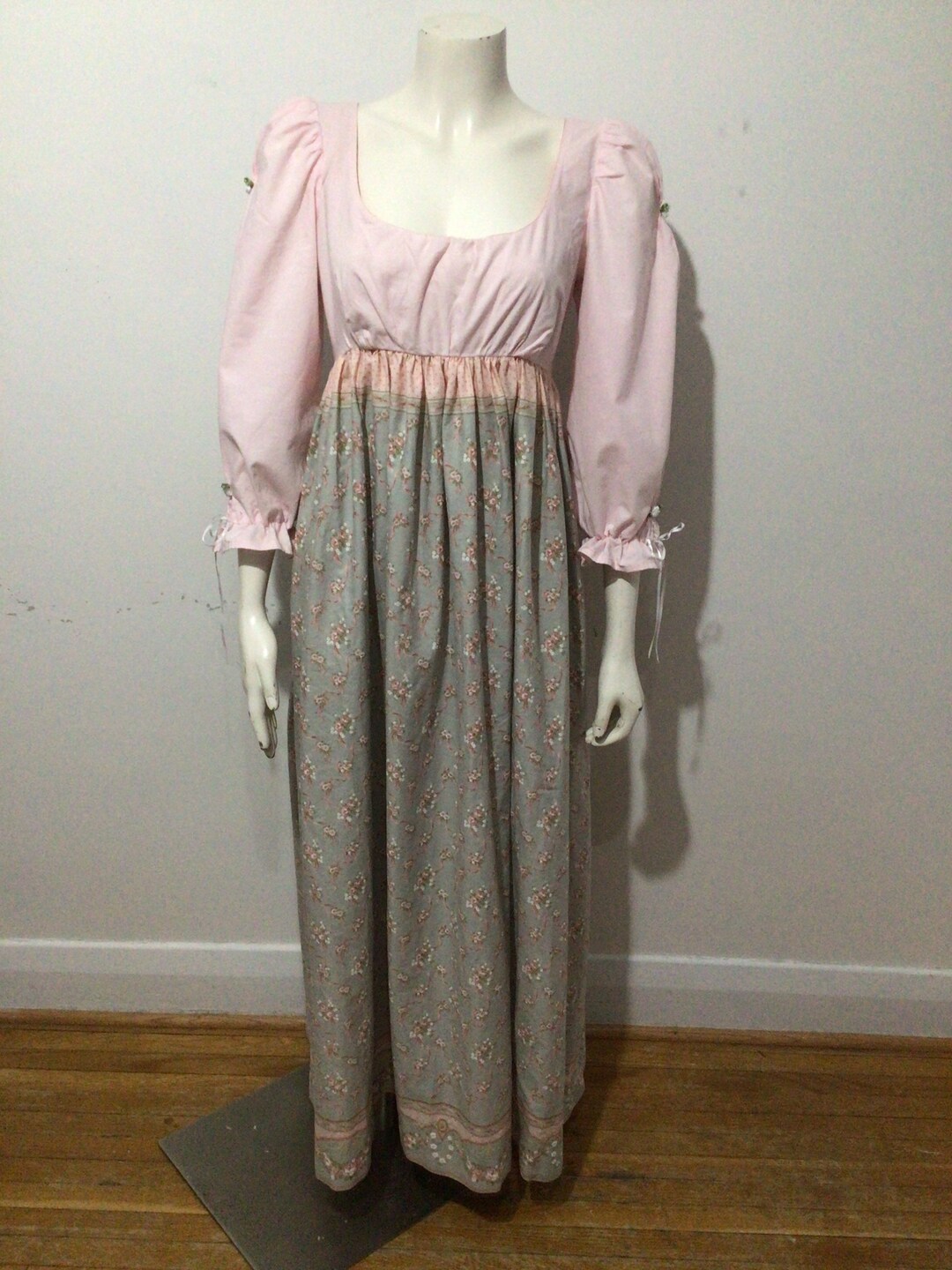Peasant Costume Maxi Dress. Pink Bodice With Floral Skirt, Fabric