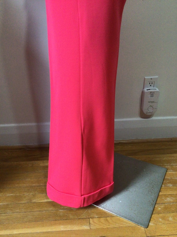 Vintage 70s deep coral polyester flared, high wai… - image 2