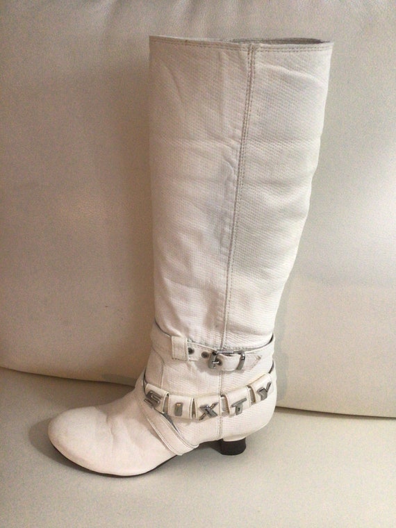 Miss Sixty white leather boots, Victorian heel, b… - image 3