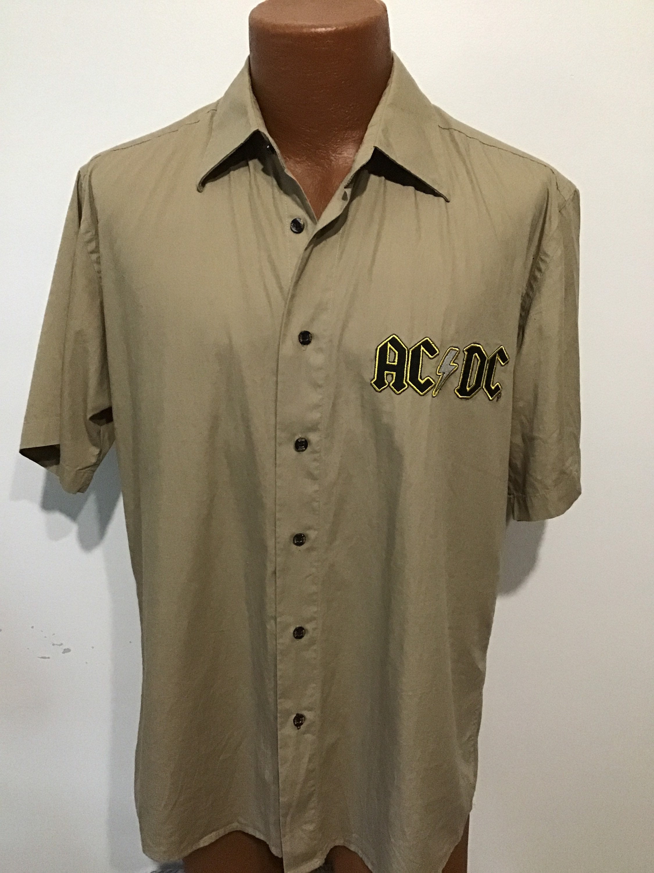AC DC Rockware Cotton Beige Shirt. Gold Outlining Letters. Licensed Made in USA Etsy Ireland