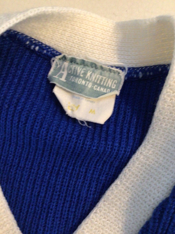 Vintage unisex blue v neck school sweater. Letter… - image 6