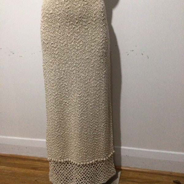 Vintage 90s Carraig Donn Ireland hand knit skirt, crochet bottom, natural materials. A Real Beauty!