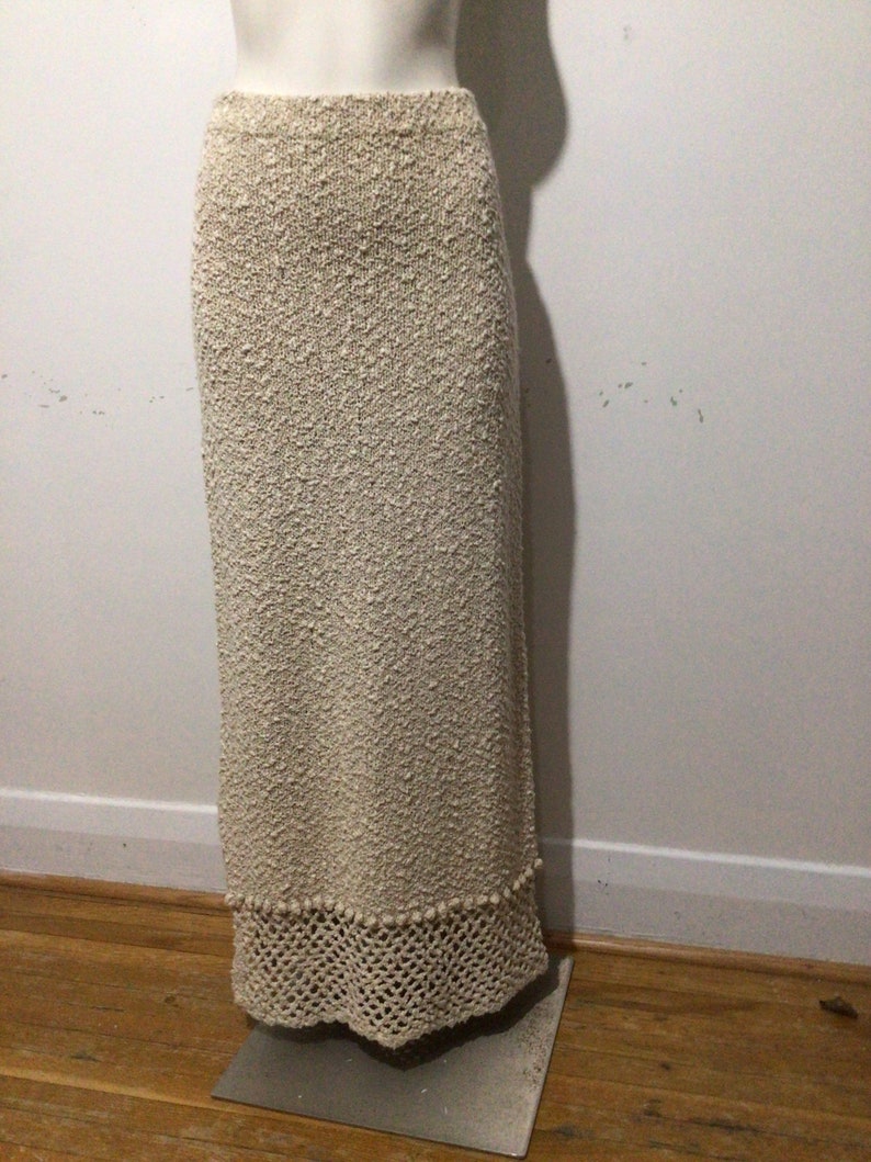 Vintage 90s Carraig Donn Ireland hand knit skirt, crochet bottom, natural materials. A Real Beauty image 1