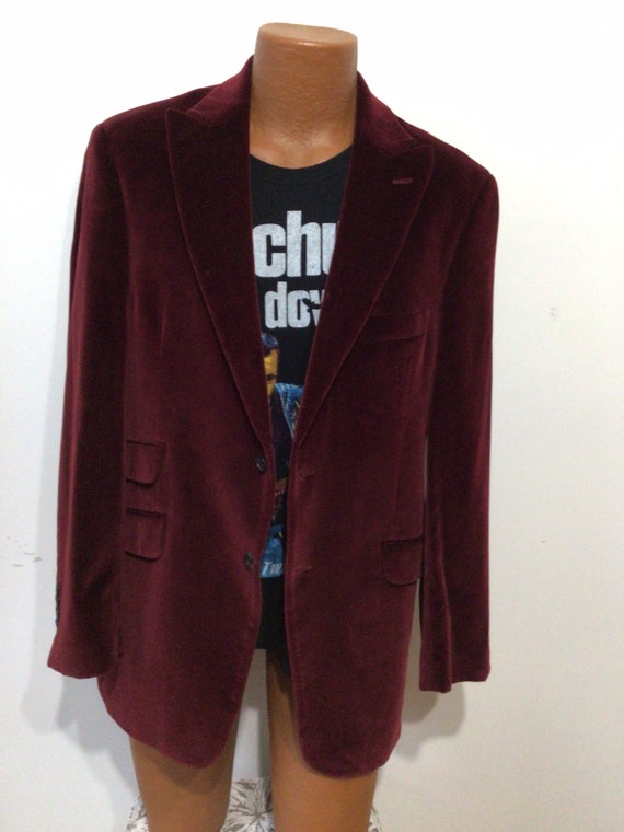 Burgundy velvet men’s blazer, suit jacket. Lined.