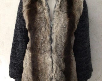 Vintage 80s Rabbit fur, knit collar sleeves, beautiful condition.