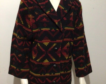 Woolrich Women's Full Length Wool Coat Size M Aztec Print