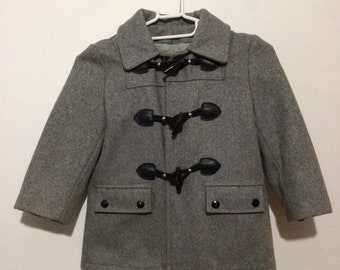 Vintage 70s boys wool gray childs coat. Little Nugget, Canada, Hood, lined, toggles, metal zipper.