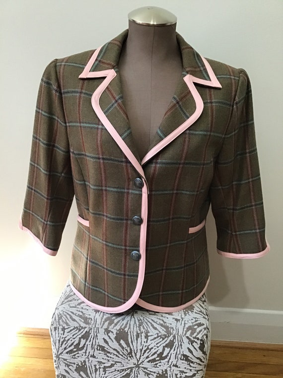 dubarry Ireland wool plaid pink trim lined blazer… - image 1