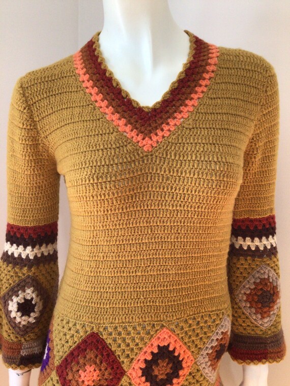 Rare vintage 70s wool crochet knit hippie couture… - image 2