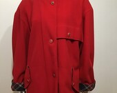 mackintosh New England red women s jacket, coat. plaid lining, Made in USA. Size 14