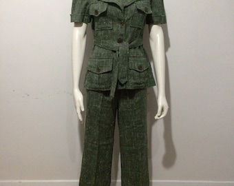Vintage 1960s woman’s 2 pc. green pant suit