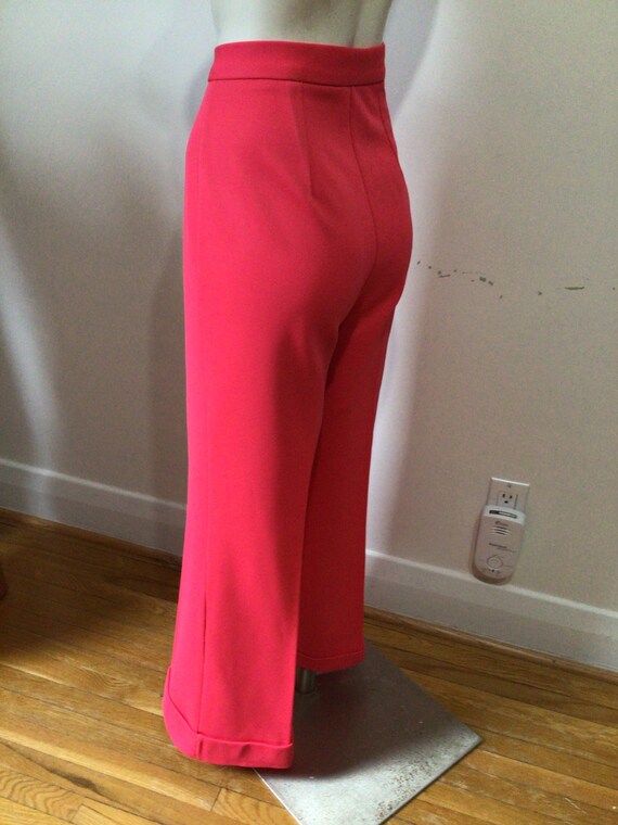 Vintage 70s deep coral polyester flared, high wai… - image 4