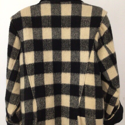 Shops Vintage woman’s wool, black cream check bomber jacket. Double breasted snaps.