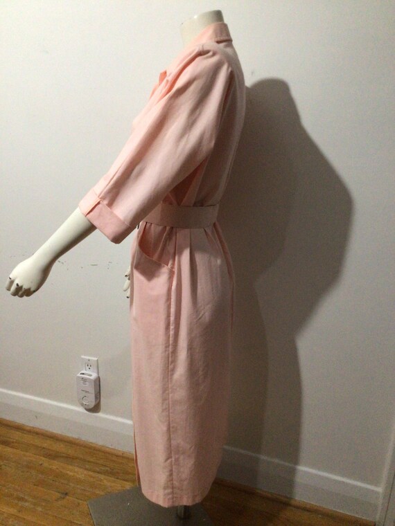 Vintage 80s pink cotton dress. Shoulder pads, bel… - image 5