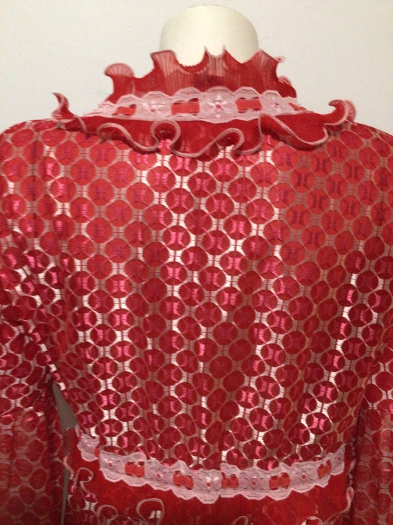 Vintage 60s woman’s red maxi sheer lingerie robe,… - image 6