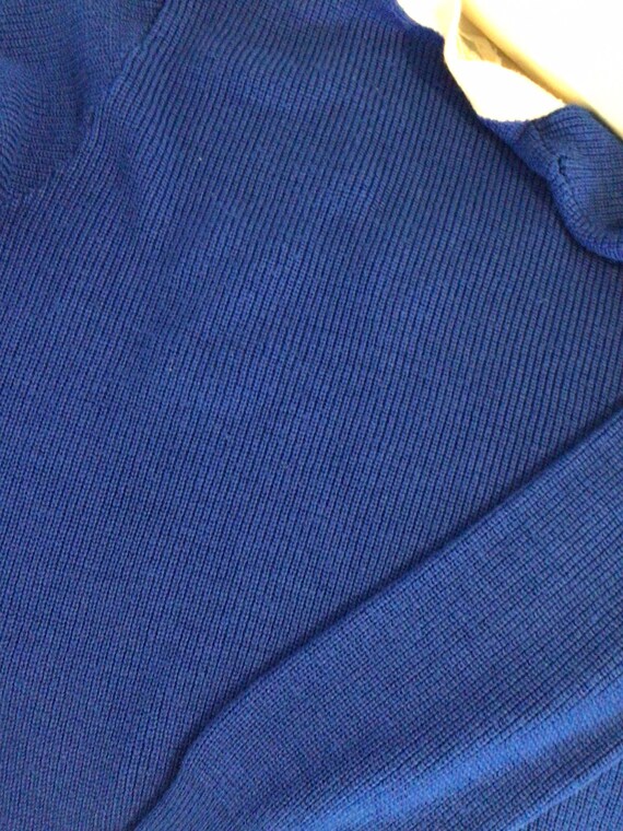Vintage unisex blue v neck school sweater. Letter… - image 9