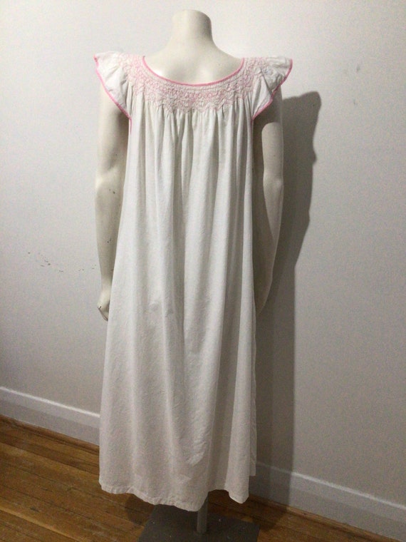 Vintage smocked cotton summer nightgown white and… - image 5