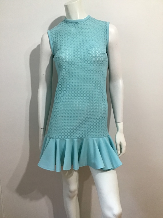 Cutest  60s vintage mini dress. Light turquoise, … - image 1