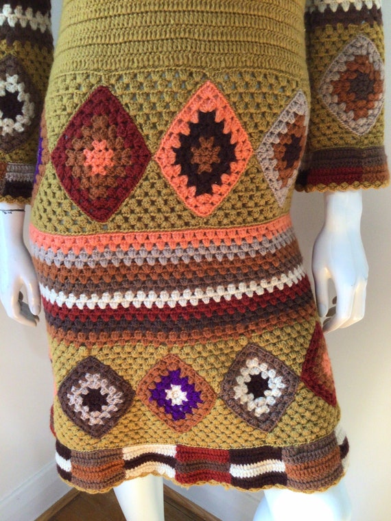 Rare vintage 70s wool crochet knit hippie couture… - image 3