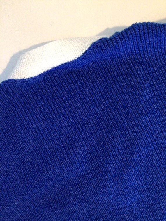 Vintage unisex blue v neck school sweater. Letter… - image 10