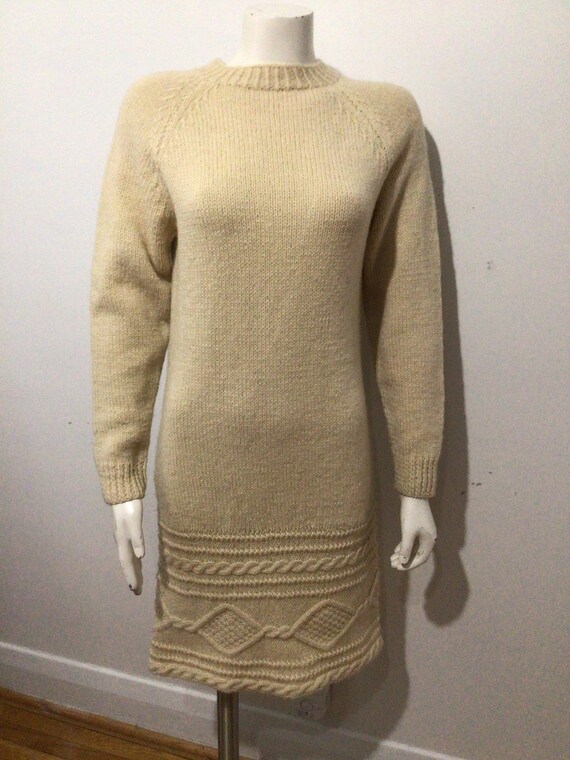 Vintage Hand Knit Heavy Wool Dress. Oatmeal. Various Stitches - Etsy