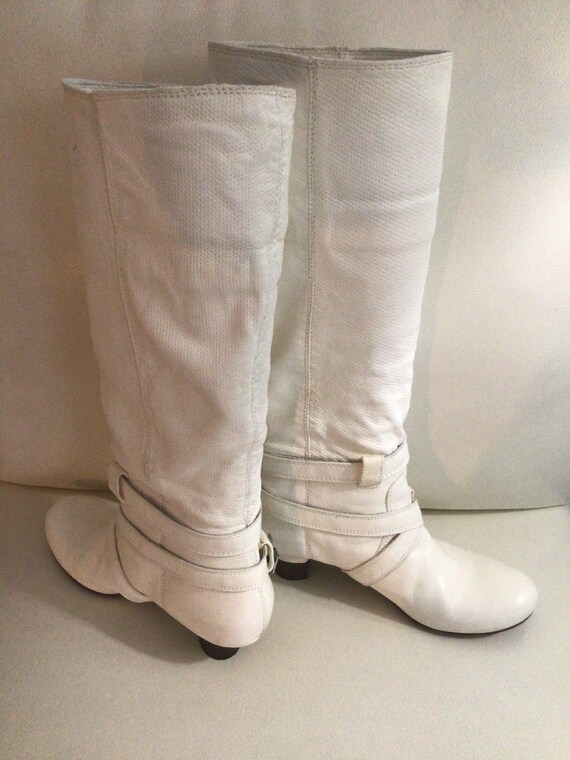 Miss Sixty white leather boots, Victorian heel, b… - image 2