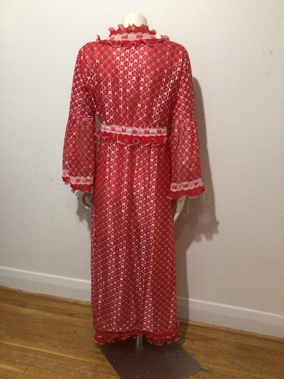 Vintage 60s woman’s red maxi sheer lingerie robe,… - image 5