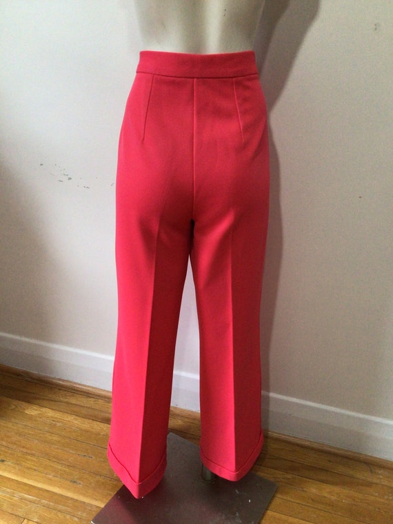 Vintage 70s deep coral polyester flared, high wai… - image 5