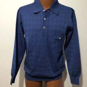 Vintage men’s blue polo, button up, long sleeves