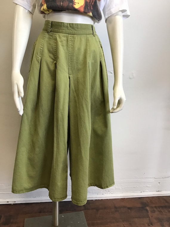 70s Vintage olive green denim Gauchos High waist R