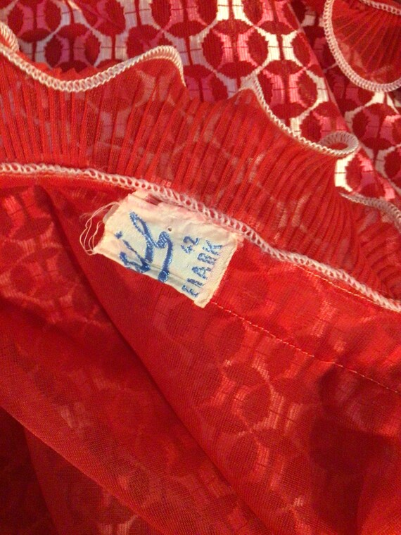 Vintage 60s woman’s red maxi sheer lingerie robe,… - image 8