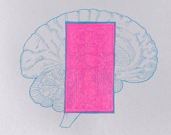 Brainframe - riso print on recycled paper using eco-friendly soya ink